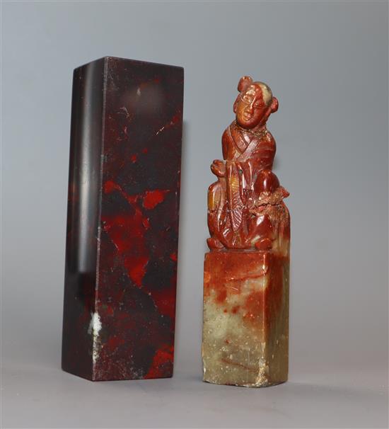 A Chinese soapstone seal and a Jasper bloodstone seal